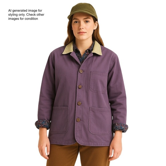 LH-FUN Jackets & Blazers - VTG Reversible Plum Utility Jacket Women's L Paisley Floral Lined Chore Coat 90s